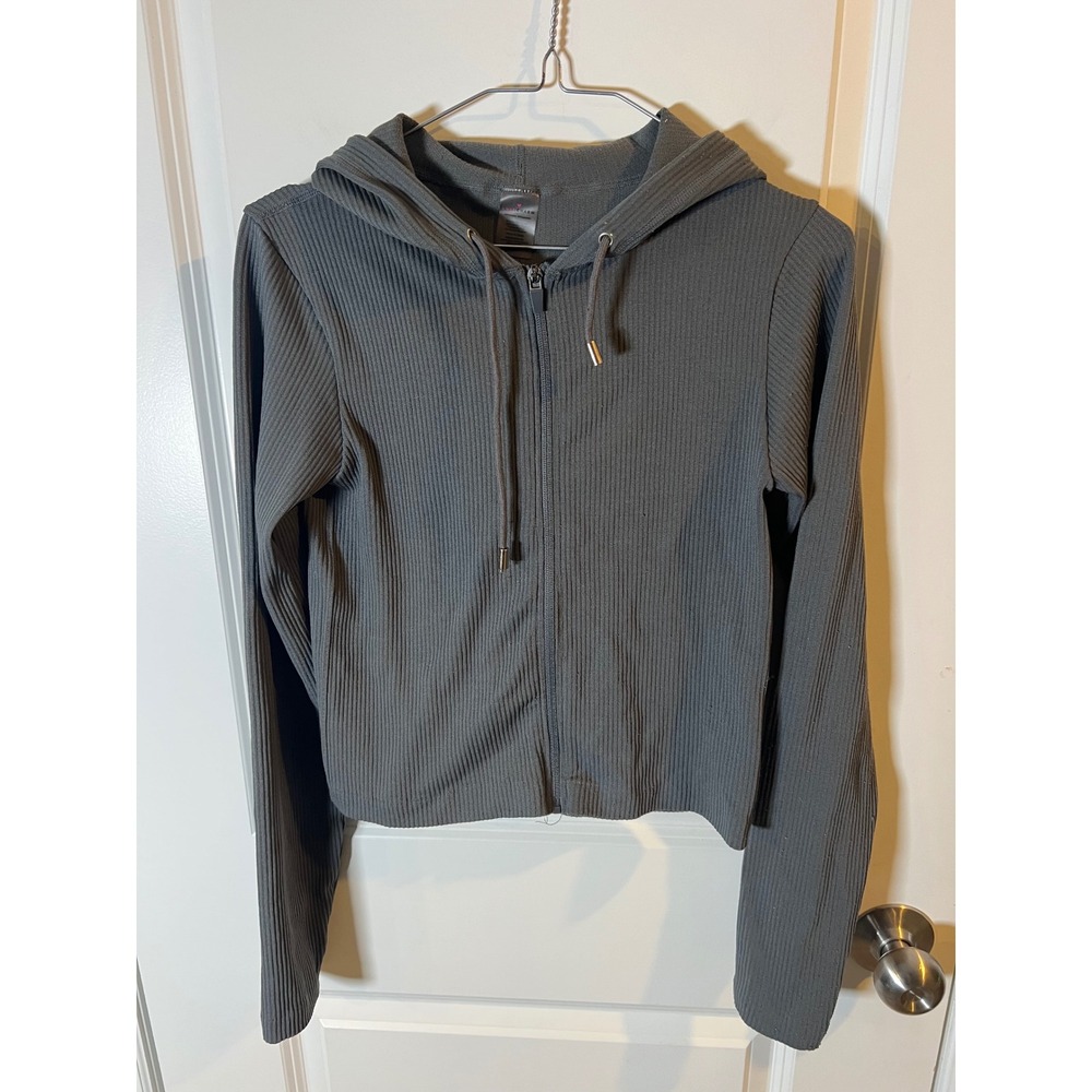 Love Charm Womens Hoodie Ribbed Full‎ Zip Gray S/M